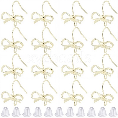 28Pcs Bowknot Shape Brass Earring Hook DIY-SP0001-06G-1