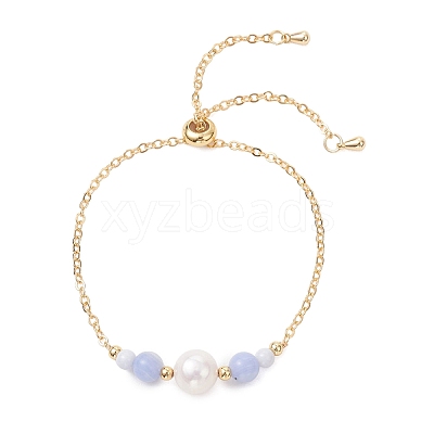 Natural Blue Lace Agate Beads Link Bracelets BJEW-JB13087-03-1