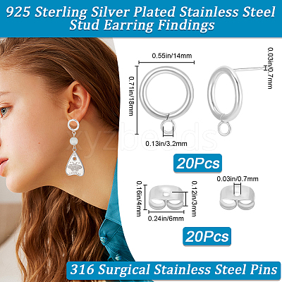 20Pcs 304 Stainless Steel Ring Stud Earring Findings STAS-BBC0005-22S-1