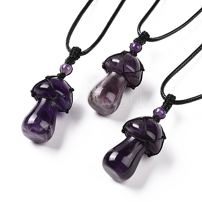 Natural Amethyst Mushroom Pendant Necklace NJEW-E065-01C-1