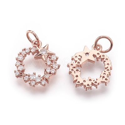 Brass Micro Pave Cubic Zirconia Charms KK-F774-09RG-NR-1