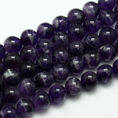 Natural Amethyst Round Bead Strands G-L170-12mm-01-1