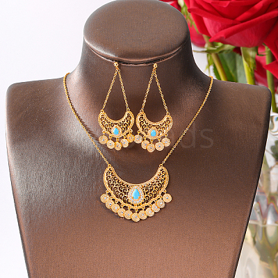 Brass Micro Pave Clear Cubic Zirconia Moon Pendant Necklaces & Stud Earrings Sets for Women TA3660-1