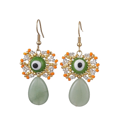 Natural Green Aventurine Dangle Earrings EJEW-MZ00169-03-1