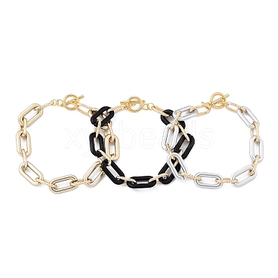 Spray Painted CCB Plastic & Aluminum Paperclip Chain Bracelets Sets BJEW-JB05432-1
