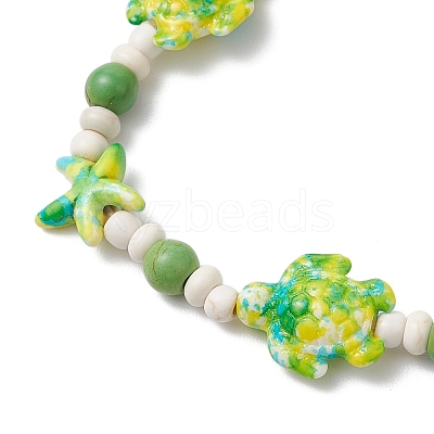 Starfish & Turtle Synthetic Turquoise Dyed Beads Stretch Bracelets for Women BJEW-JB11920-02-1