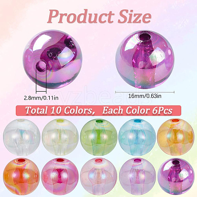60Pcs 10 Colors Transparent Acrylic Beads MACR-SC0001-29-1