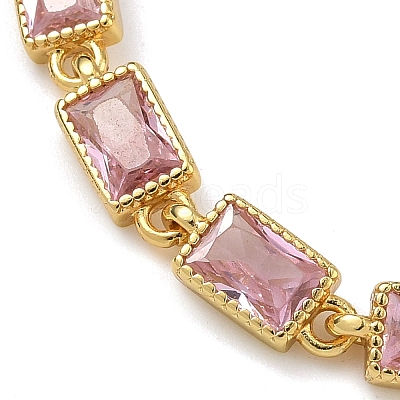 Rectangle Brass Pave Cubic Zirconia Link Chain Bracelets for Women BJEW-P385-05G-03-1