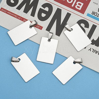 Non-Tarnish 201 Stainless Steel Rectangle Mirror Polished Finish Stamping Blank Tag Pendants X-STAS-S030-01-1
