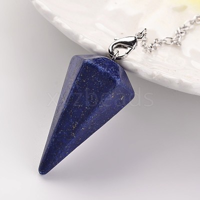 Platinum Tone Brass Lapis Lazuli Cone Hexagonal Pointed Dowsing Pendulums MAK-M015-01A-1