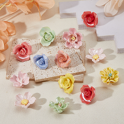 13Pcs Handmade Porcelain Beads PORC-HS0001-14-1