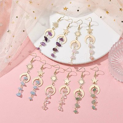 Moon & Sun & Star Brass Asymmetrical Earrings EJEW-JE05461-1
