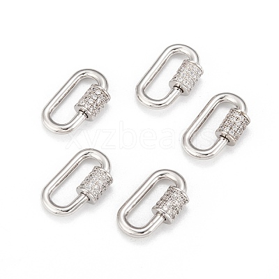 Brass Micro Pave Cubic Zirconia Screw Carabiner Lock Charms X-ZIRC-G160-22P-1