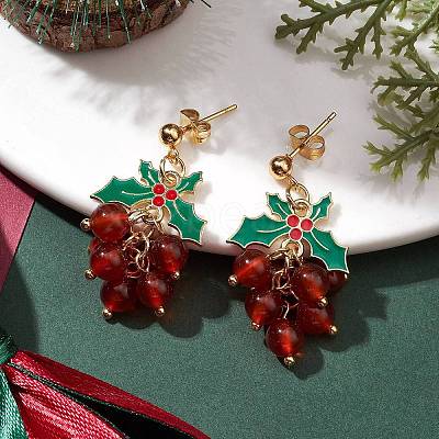 Cherry Alloy Enamel and Carnelian Beads  Studs Earring EJEW-TA00445-1