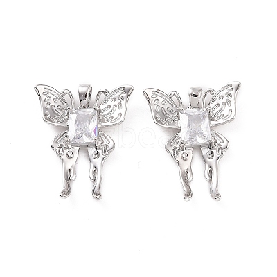 Brass Micro Pave Clear Cubic Zirconia Pendants KK-E068-VC405-1