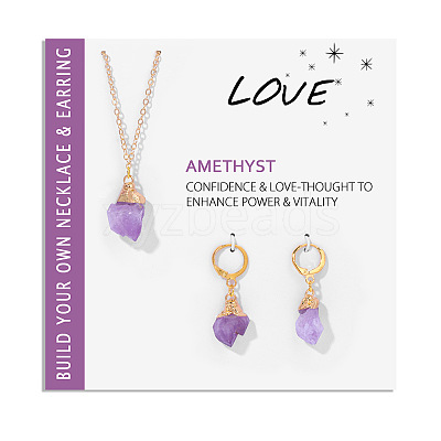 Nuggets Natural Amethyst Pendant Necklaces & Earrings Sets for Women WG0BEC3-05-1