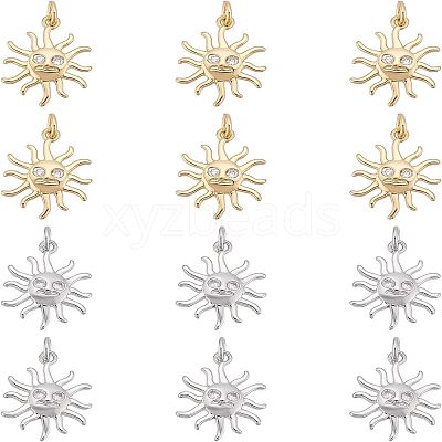 12Pcs 2 Colors Rack Plating Brass Micro Pave Clear Cubic Zirconia Pendants KK-FH0003-95-1