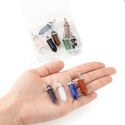 12Pcs 12 Style Natural Gemstone Double Terminated Pointed Pendants G-LS0001-74-1