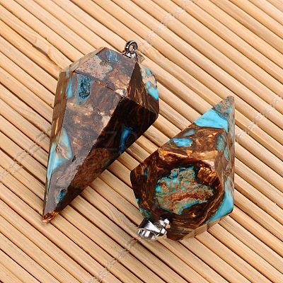 Assembled Dyed Synthetic Imperial Jasper and Bronzite Point Pendulum Pendants G-E327-09-1