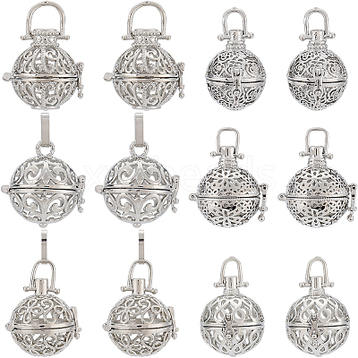12Pcs 6 Styles Brass Cage Pendants KK-SC0004-28-1