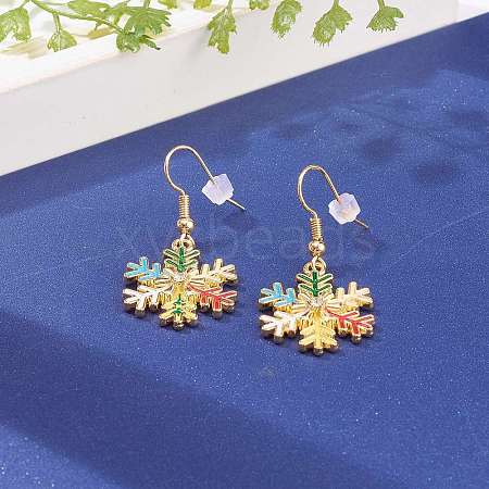 Alloy Enamel Snowflake Dangle Earrings for Christmas X-EJEW-JE04461-1