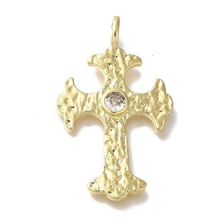 Cross Rack Plating Brass Clear Cubic Zirconia Pendants KK-U019-30G-1