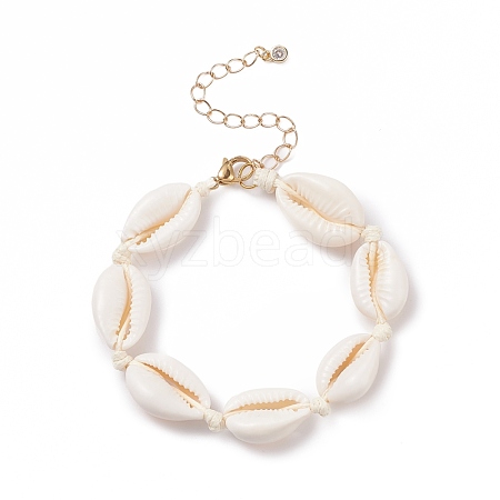 Natural Cowrie Shell Braided Beaded Bracelet for Women BJEW-JB08036-1