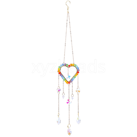 1Pc Colorful Glass Beaded Woven Net Suncatchers AJEW-CY0001-95A-1