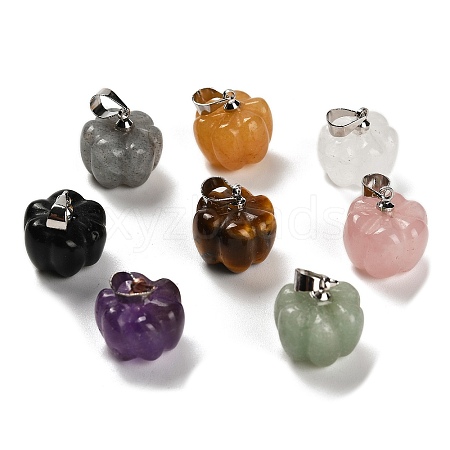 Natural Mixed Gemstone Pumpkin Charms G-K338-27P-1