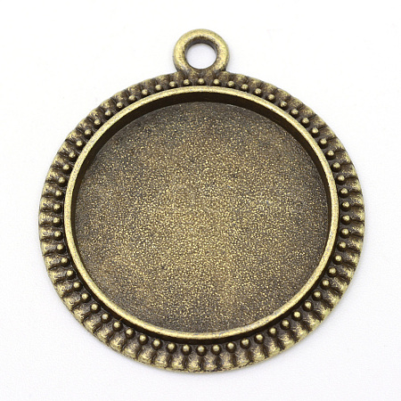 Tibetan Style Alloy Flat Round Pendant Cabochon Settings TIBEP-M022-34AB-1