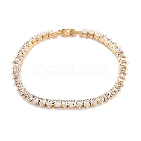 Brass Pave Clear Cubic Zirconia Teardrop Link Bracelets BJEW-YWC0002-08G-1