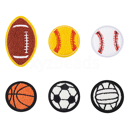 12Pcs 6 Style Sports Ball Theme Computerized Towel Fabric Embroidery Iron on Cloth Patches PATC-FG0001-64-1