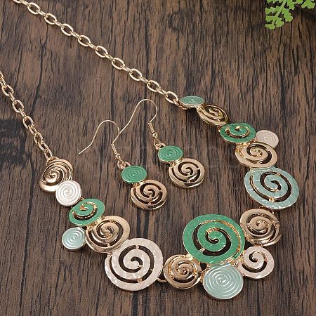 Round Spiral Hollow Out Alloy Enamel Pendant Necklaces & Dangle Earrings Sets WGCCFFB-05-1