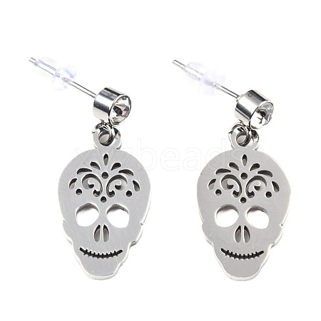 201 Stainless Steel Dangle Stud Earrings EJEW-T008-JN734-1