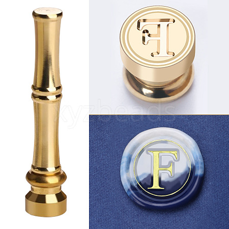 Golden Tone Brass Wax Seal Stamp Head with Bamboo Stick Shaped Handle STAM-K001-05G-F-1