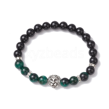 8mm Round Dyed Natural Tiger Eye & Black Onyx Beaded Stretch Bracelets BJEW-TA00516-02-1