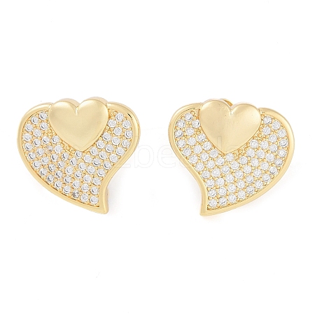 Brass Pave Clear Cubic Zirconia Studs Earring for Women EJEW-S225-06G-01-1