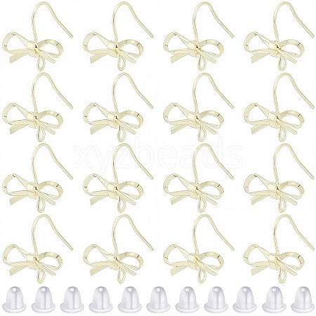28Pcs Bowknot Shape Brass Earring Hook DIY-SP0001-06G-1