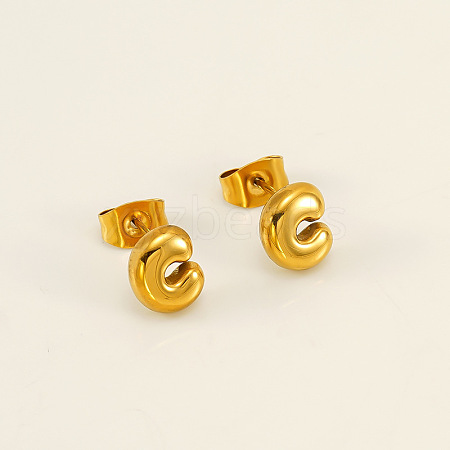 Chunk Letter 304 Stainless Steel Stud Earrings for Women EJEW-G386-01C-G-1