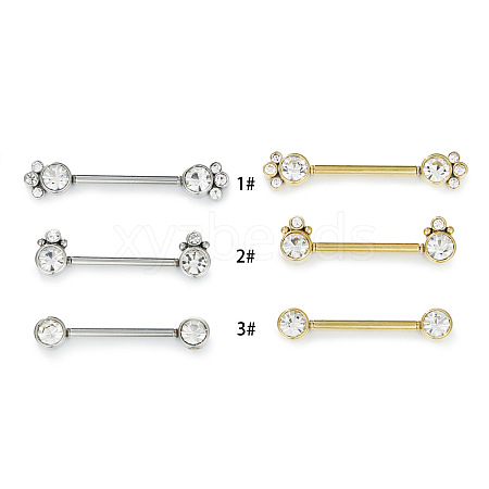 316L Surgical Stainless Steel Clear Cubic Zirconia Nipple Bars WGC2259-01-1