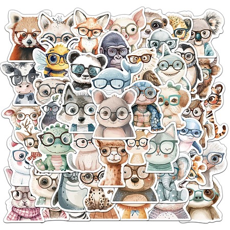 50Pcs PVC Self-Adhesive  Cartoon Animal with Glasses Picture Sticker STIC-Q006-03A-1