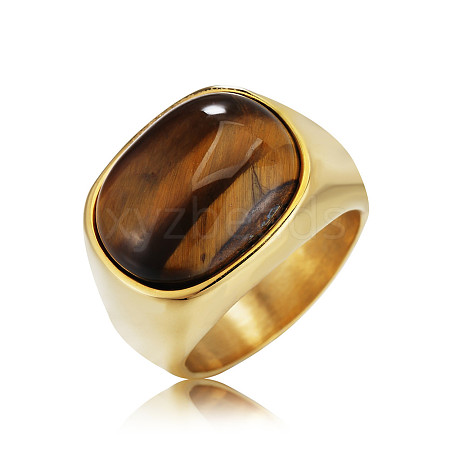 304 Stainless Steel with Natural Tiger Eye Finger Rings for Men FS-WG155DB-06-1