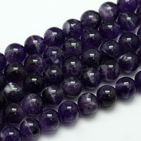 Natural Amethyst Round Bead Strands G-L170-12mm-01-1