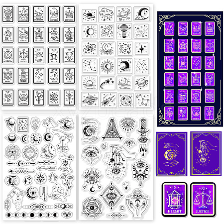 Globleland 4 Sheets 4 Styles Divination Theme PVC Plastic Stamps DIY-GL0004-86A-1