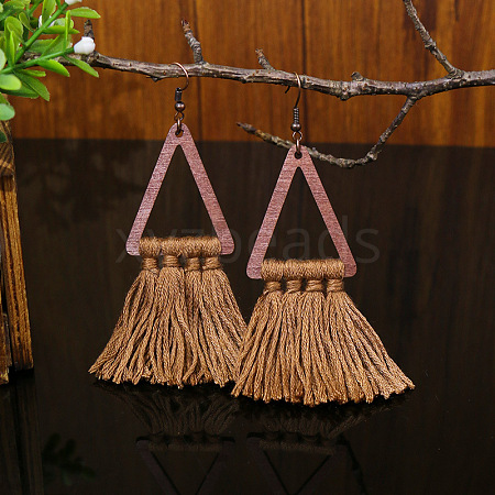 Wood and Cotton Dangle Earrings WG53E25-01-1