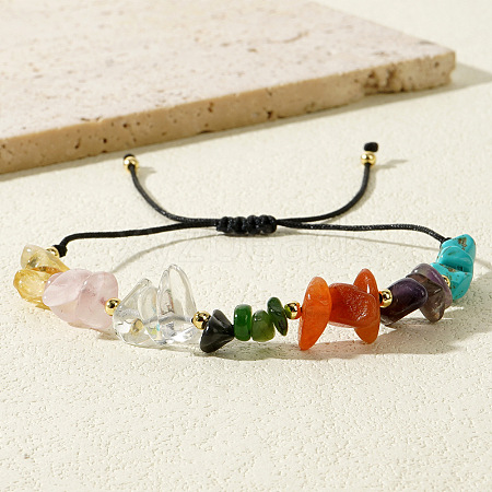 Colorful Stone Chip Braided Beaded Chakra Adjustable Bracelets for Fall and Winter Fashion Gift FJ4689-1