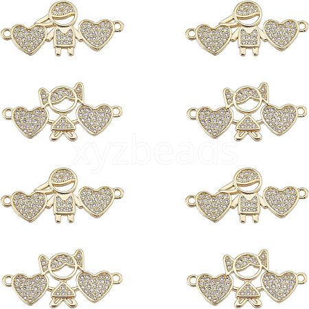 SUPERFINDINGS 8Pcs 2 Style  Brass Micro Pave Clear Cubic Zirconia Links Connectors ZIRC-FH0001-24-1