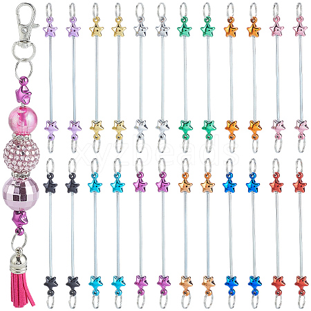 24Pcs 12 Colors Stainless Steel Beadable Keychain Bar for Jewelry Making DIY Crafts KEYC-SC0002-10-1