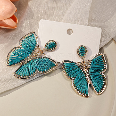 Bohemian Ethnic Style Alloy Frame Cotton Thread Woven Butterfly Stud Dangle Earrings for Women  FG8172-2-1