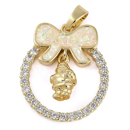 Christmas Theme Rack Plating Brass Micro Pave Cubic Zirconia Pendants KK-U032-14G-01-1